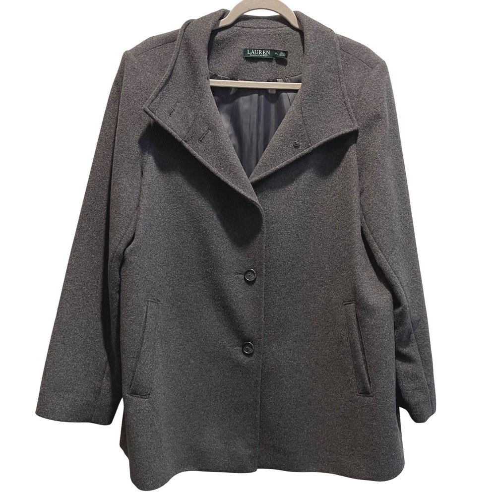 Lauren Ralph Lauren Women's Grey Wool Blend Pea Coat XL Button Front